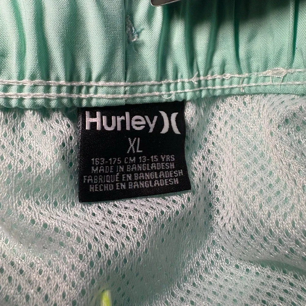 NWT Hurley Boys Green Glow Swim Trunks with liner‎